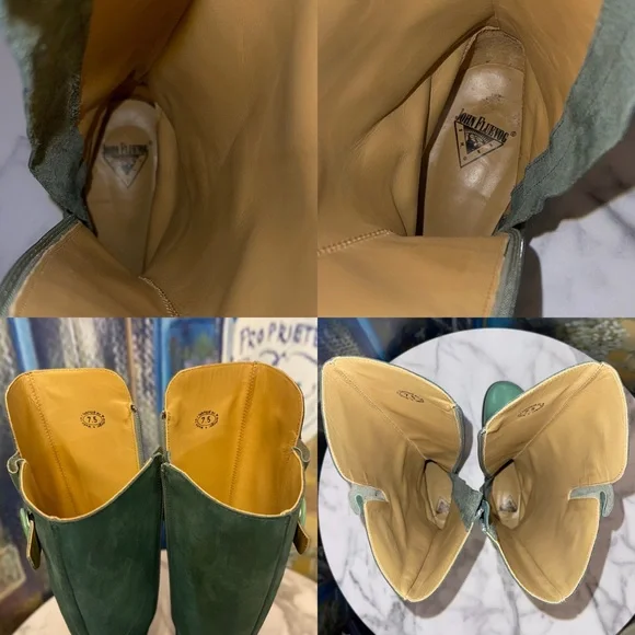 John Fluevog Fellowship Carol Tall Leather Buckle Zip Boots Green 7.5 GUC - Picture 8 of 10